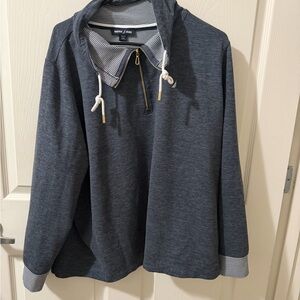 Nautica Dark Gray Zip-Up Sweater with Striped Accents
